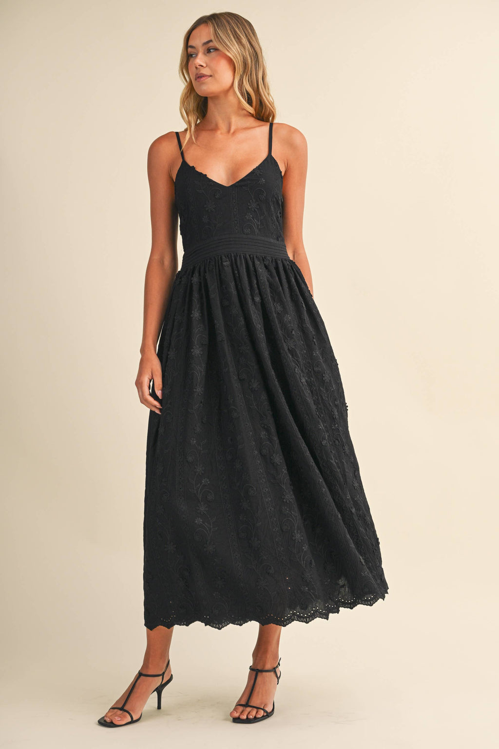 Klesis - ID9523 3D FLORAL DETAILED LACE MIDI DRESS