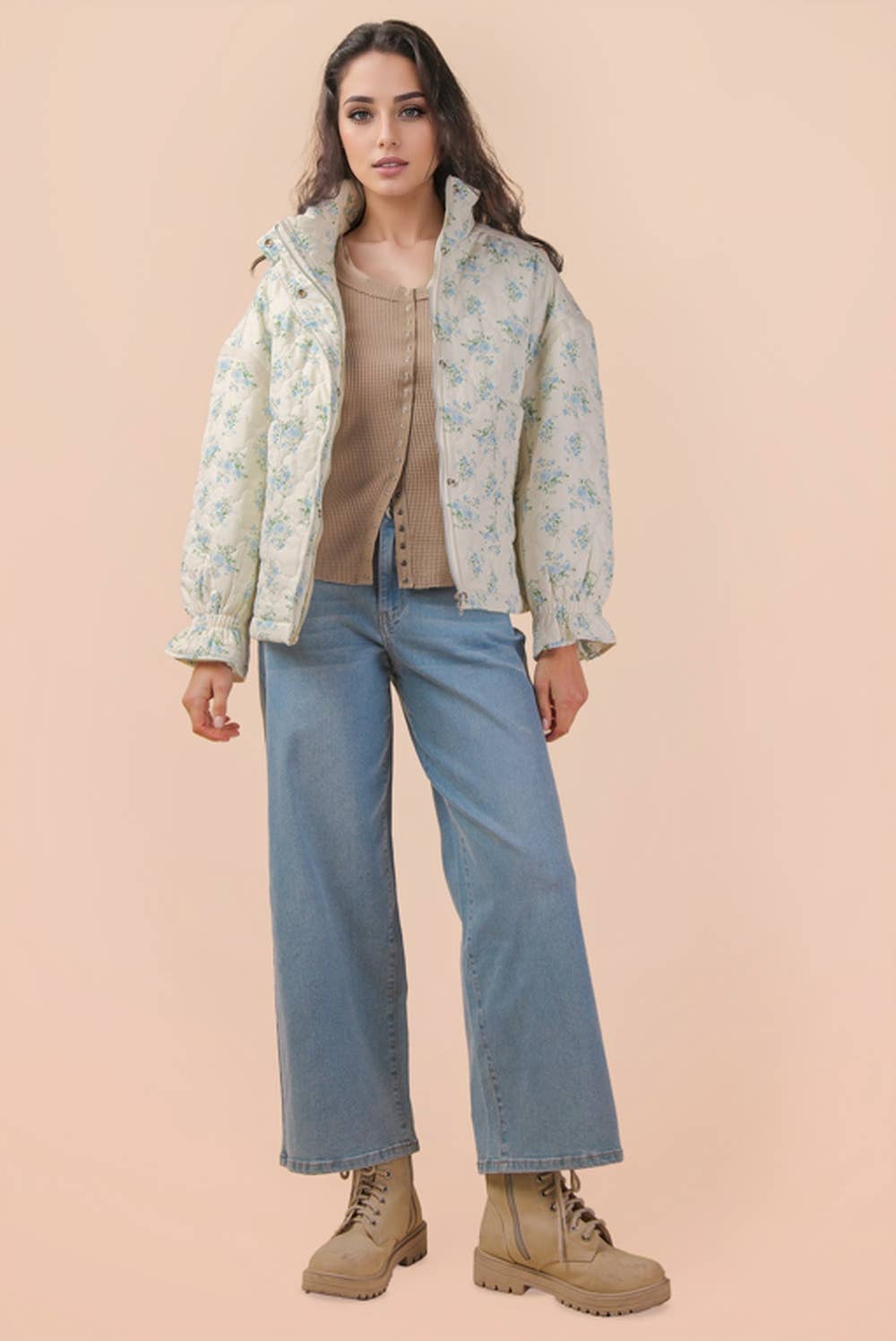 Floral Print Quilted Oversized Casual Jacket