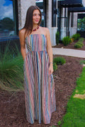 Multi Stripe Strapless Maxi Dress