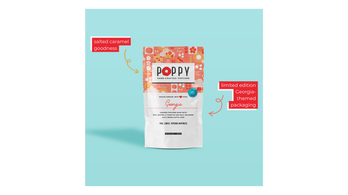 Poppy Hand-Crafted Popcorn - Salted Caramel State Series Popcorn - GA