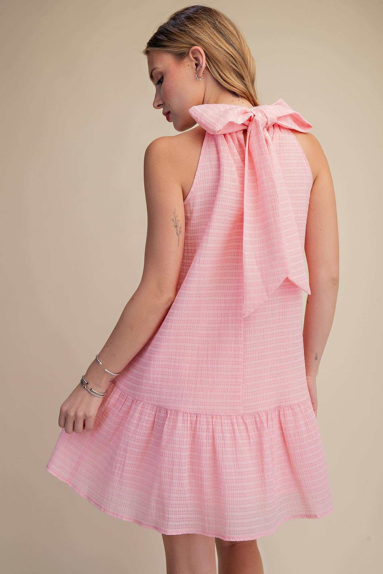 Glam - Bow Neck Halter Mini Dress