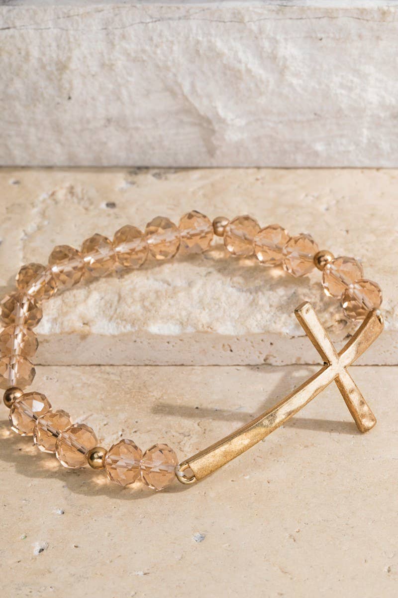 Hammered Metal Cross Beaded Bracelet