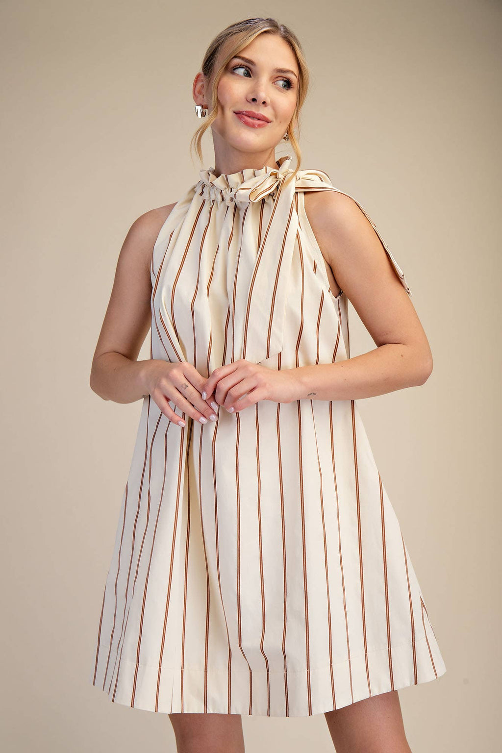 Ruffle Neck Tie Sleeveless Mini Dress