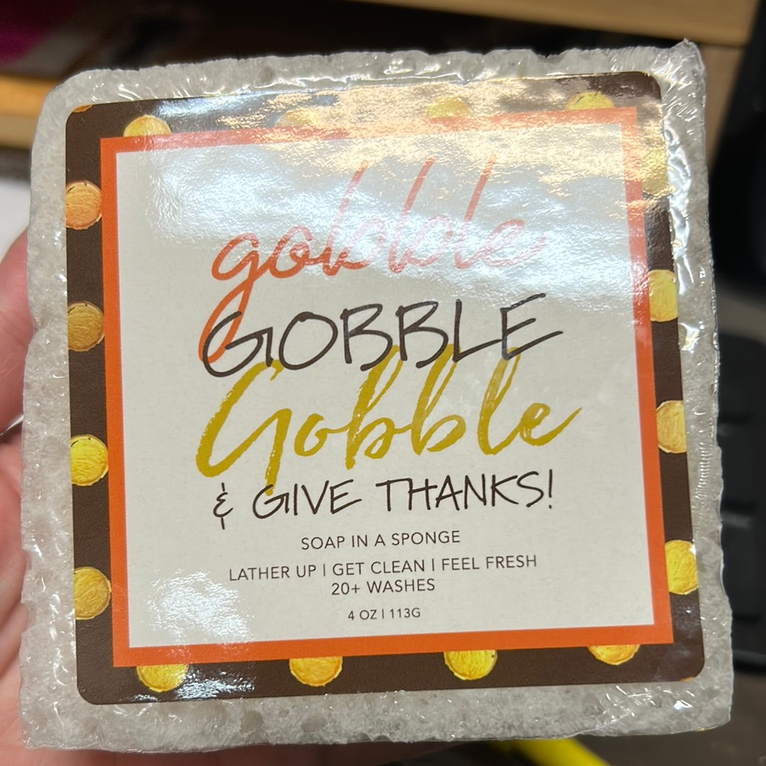 Caren "Gobble, gobble, gobble & give thanks!" shaped like a white square.