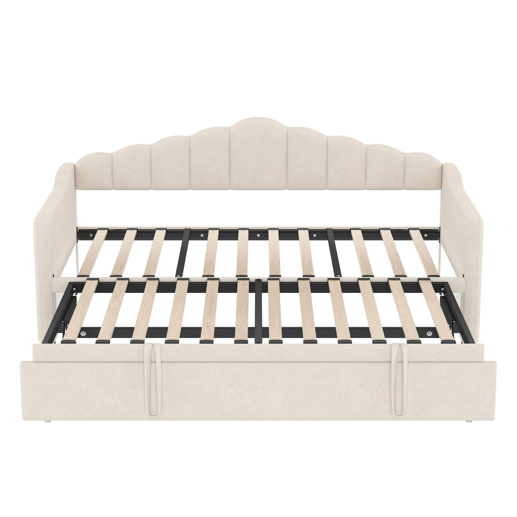 39F Inc. - Velvet Daybed with Pop Up Trundle USB Twin Beige/Pink