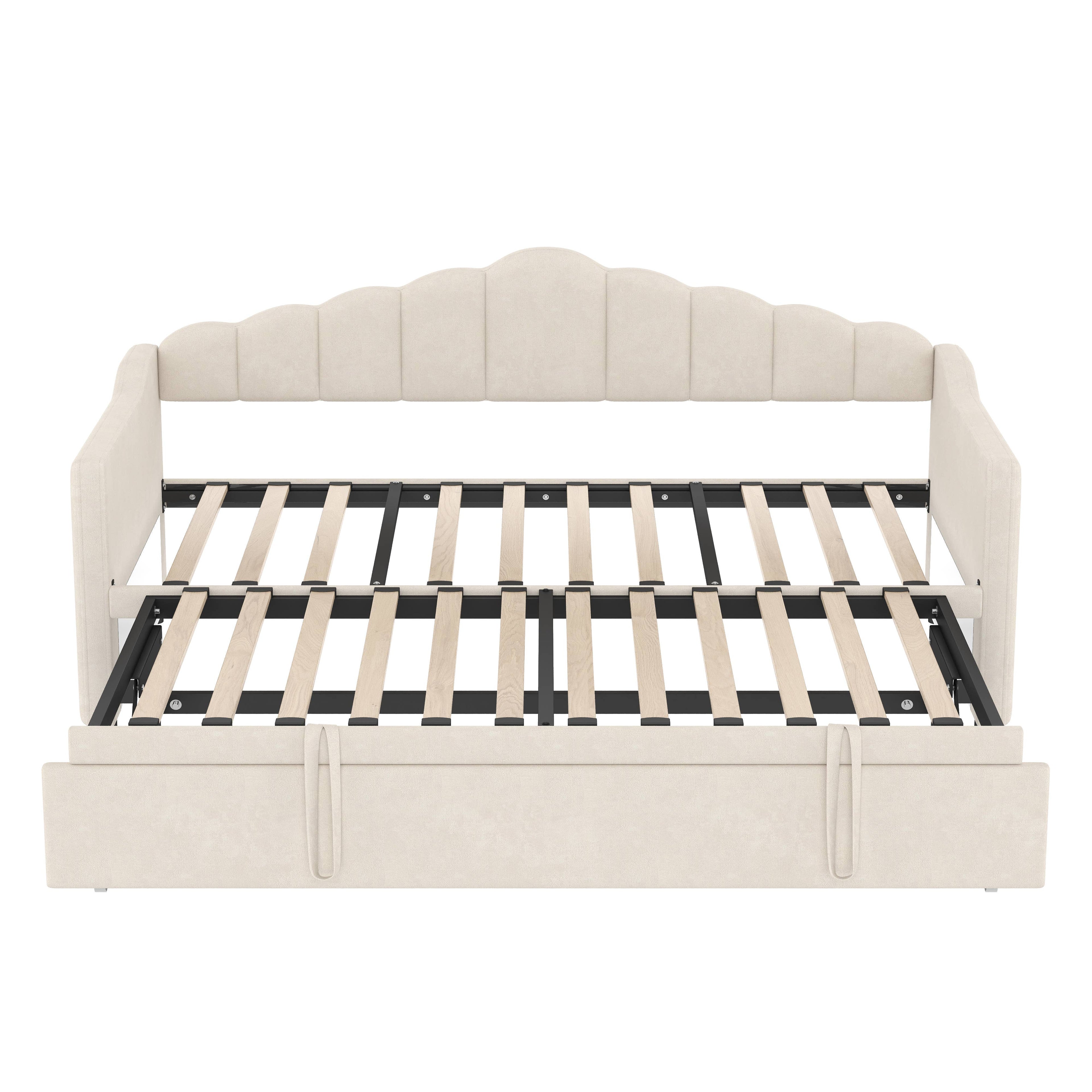 39F Inc. - Velvet Daybed with Pop Up Trundle USB Twin Beige/Pink