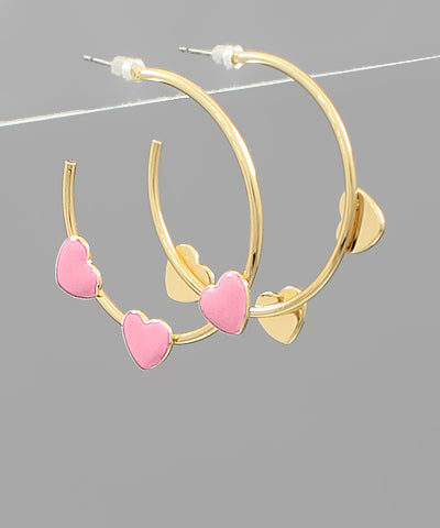 Three Heart Hoop Earrings