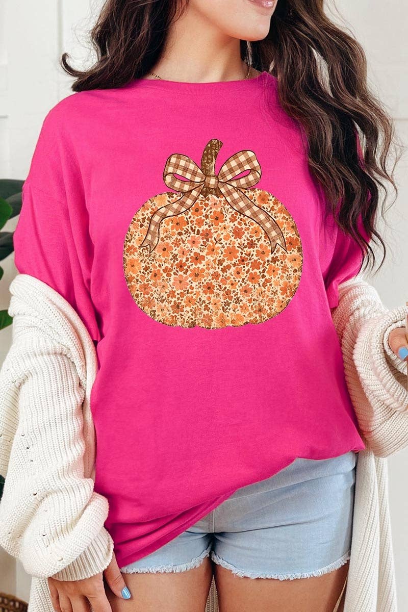 COLORBEAR - Floral Fall Pumpkin Graphic Heavy Cotton Tee