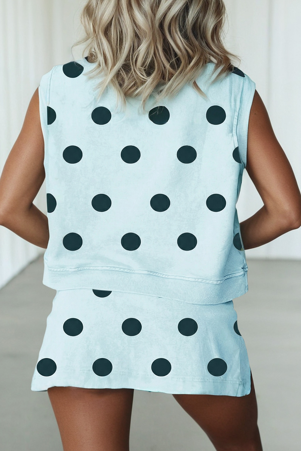 LA Society - LAS Ribbed Trim Polka Dot Tank Split Mini Skort Set(S-4X)