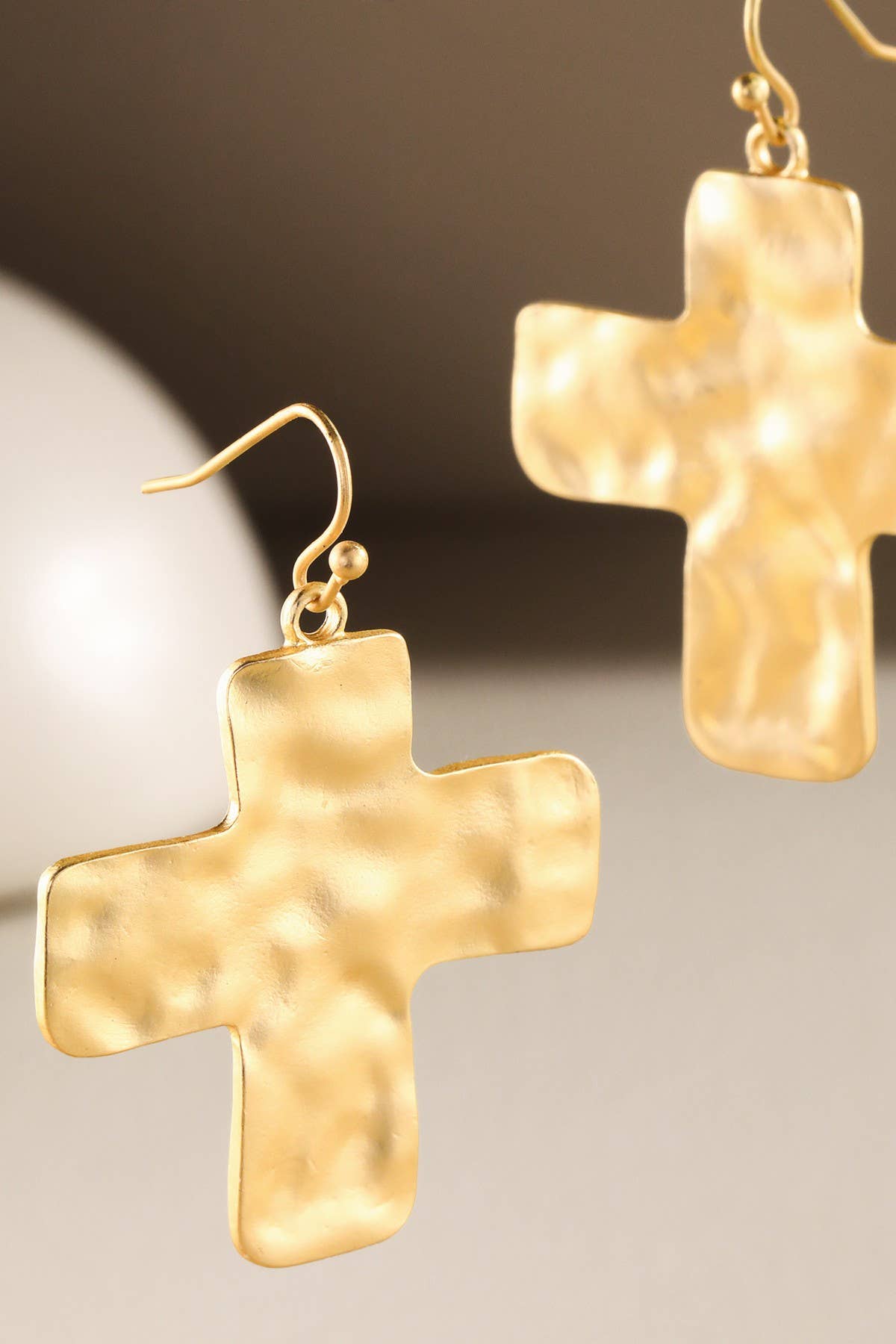 Hammered Cross Drop Earrings