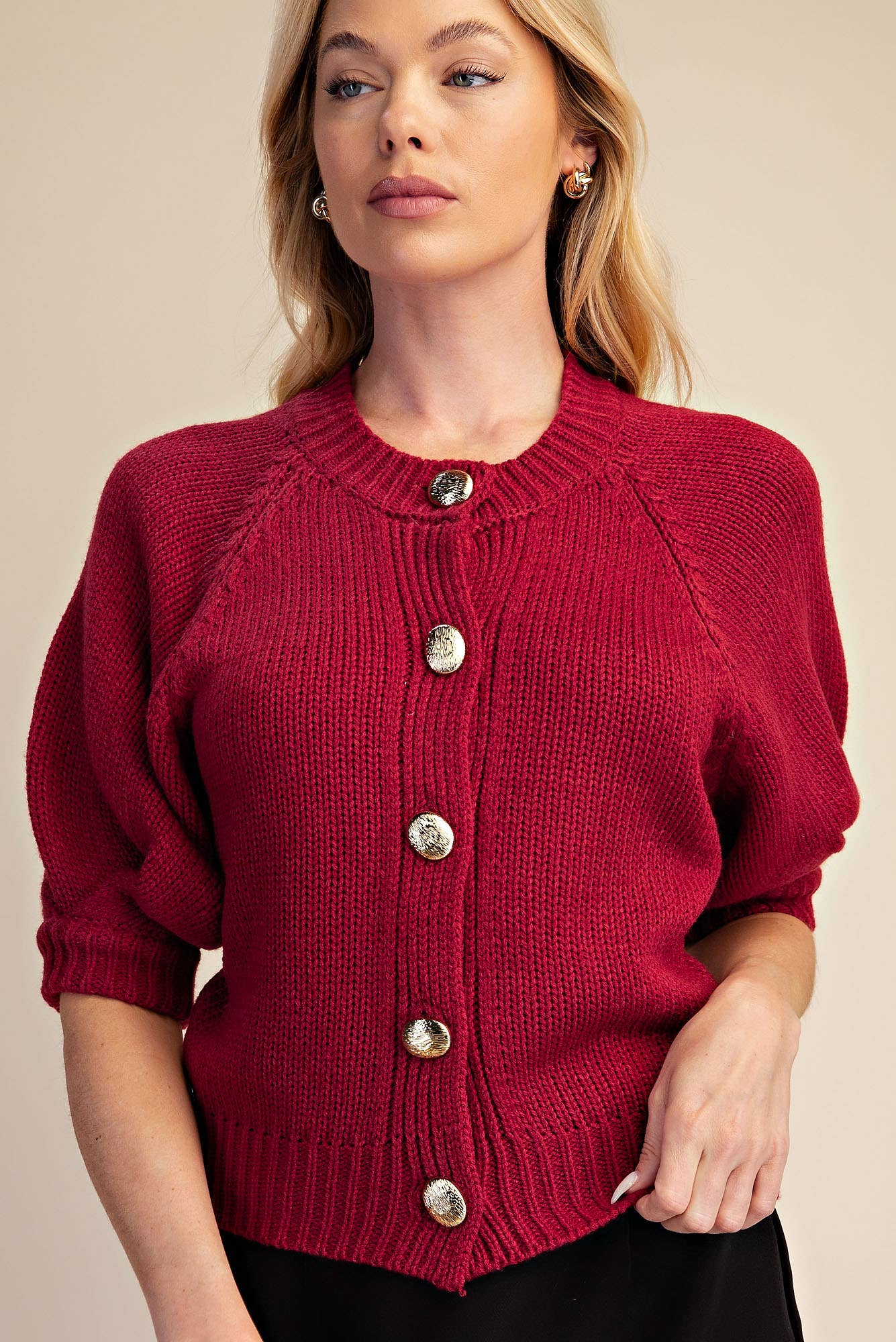 Glam - Puff Sleeve Sweater Cardigan