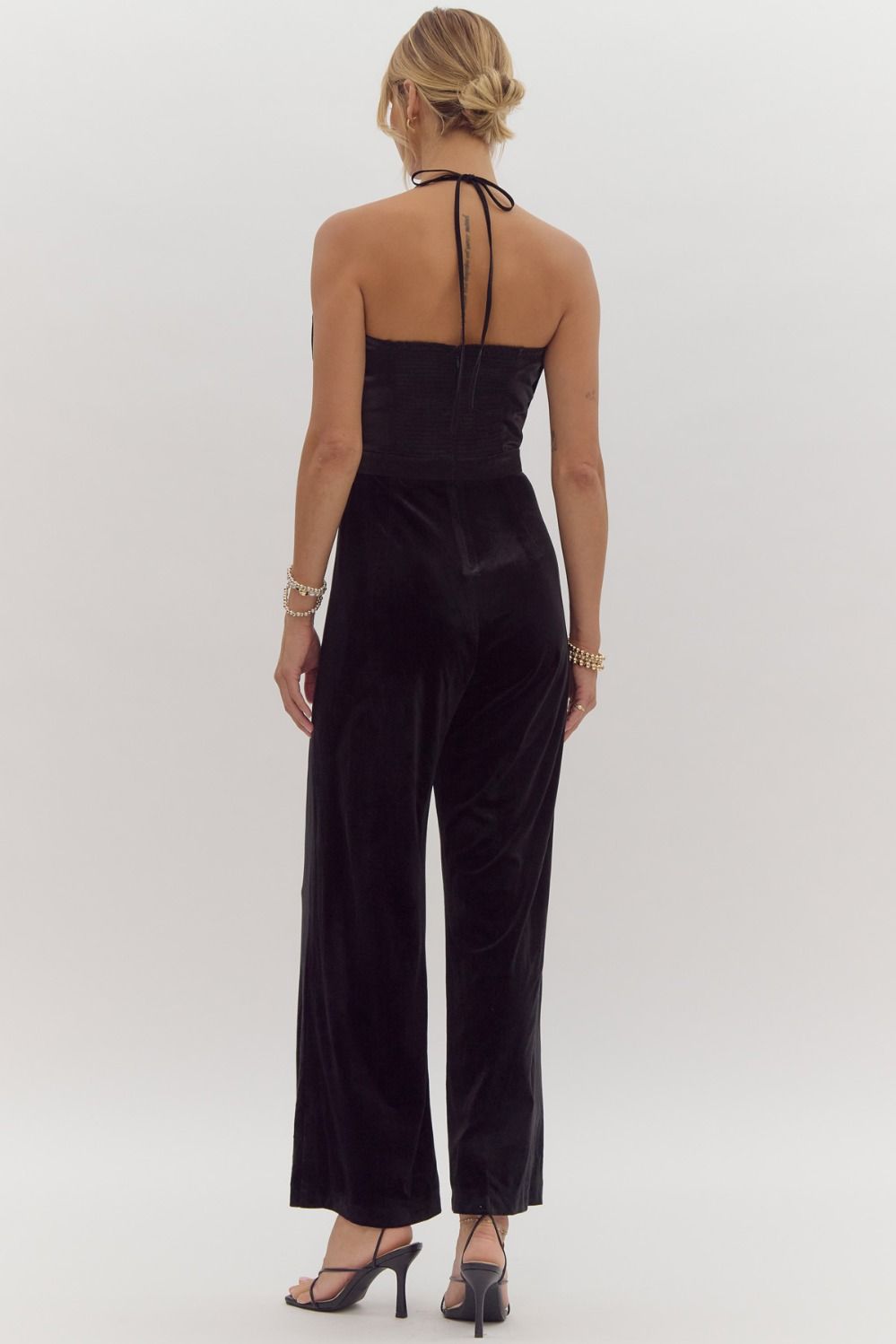 Velvet Jumpsuit W/ Oversized Bow