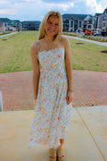 Scallop Edge Tie Shoulder Floral Midi Dress
