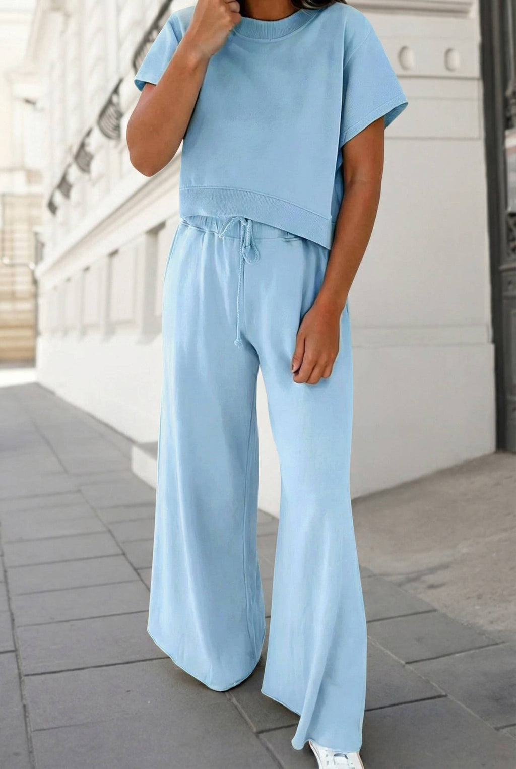 Aapparella - Soft Color Tee & Wide Leg Pants 2pcs Set | S-XL Plus 1X-4X