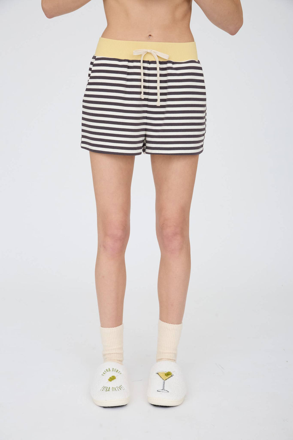 J.O.A - STRIPED CONTRAST RIBBED WAIST KNIT SHORTS