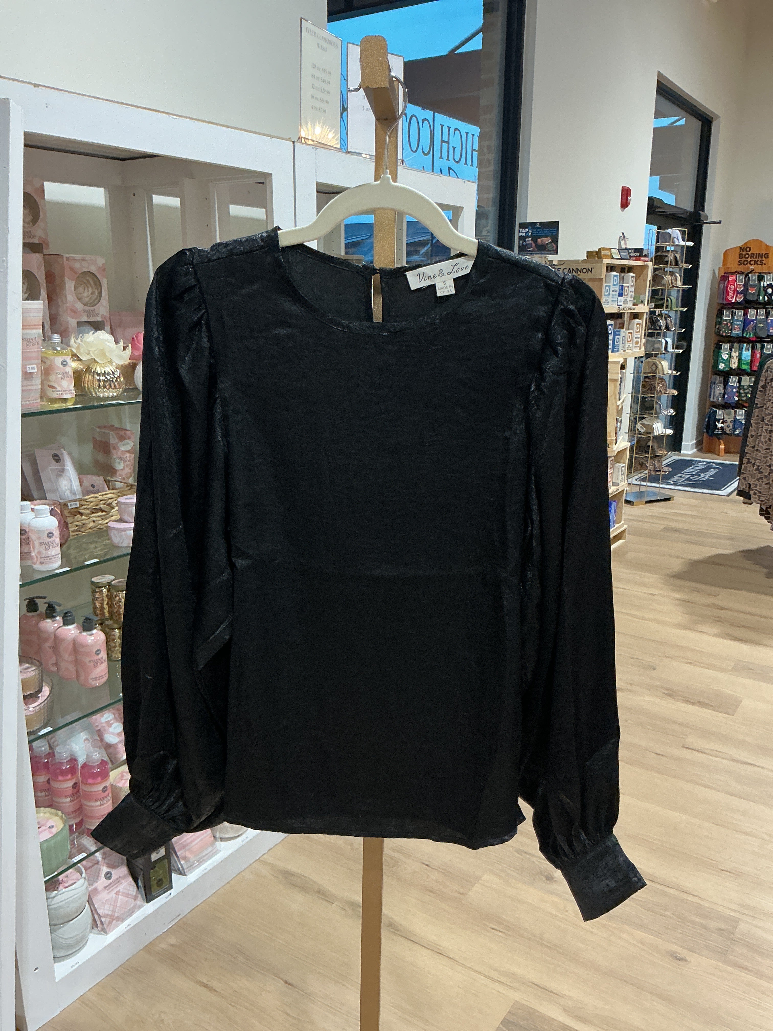 Long Balloon Sleeve Metallic Woven Blouse Top  VT31320D