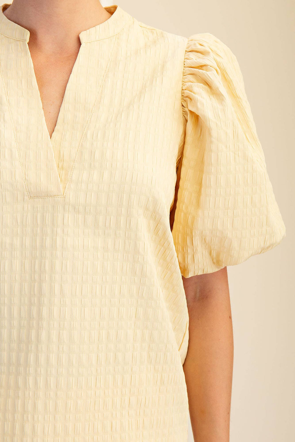 V-Neck Puff-Sleeve Textured Top