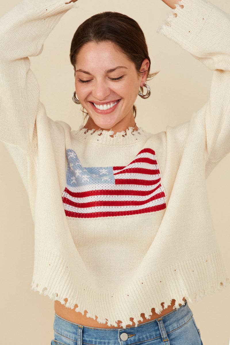 Womens Distressed Old Glory Graphic Sweater