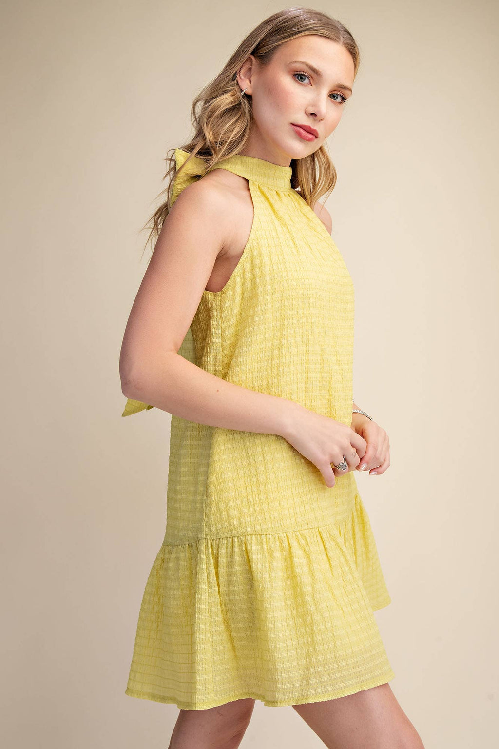 Glam - Bow Neck Halter Mini Dress