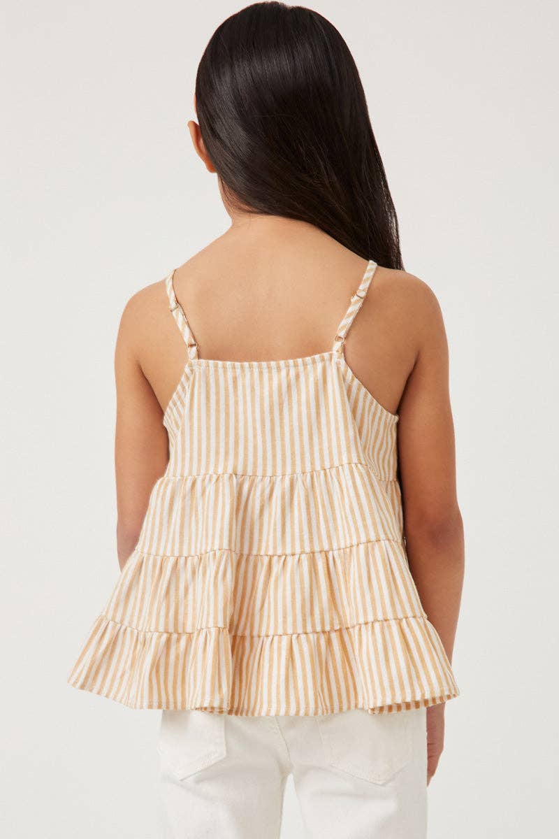 Girls Vertical Stripe Tassel Tie Tiered Tank