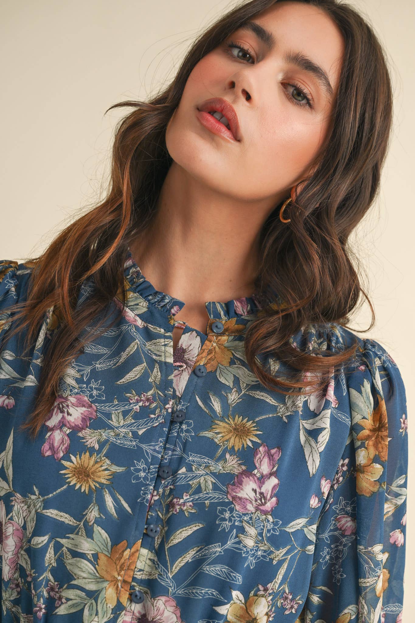 EXCLUSIVE PRINT PUFF SLEEVE BUTTON DOWN MINI DRESS