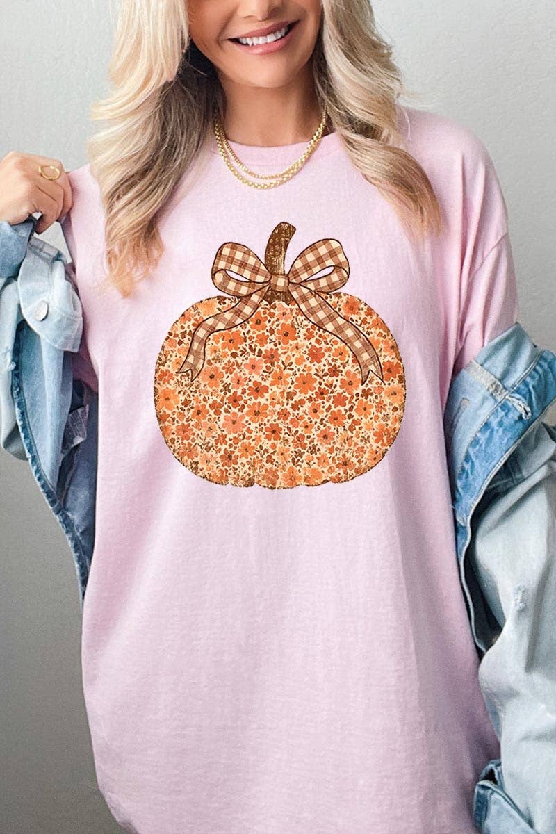 COLORBEAR - Floral Fall Pumpkin Graphic Heavy Cotton Tee