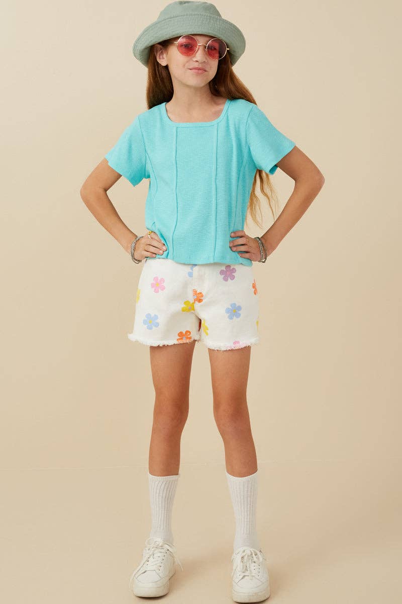 Girls Self Binding Caged Knit T Shirt