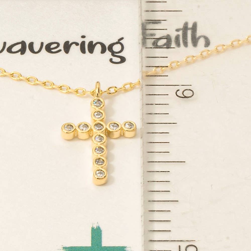 Gold Dipped Cz Pave Dainty Cross Pendant Necklace