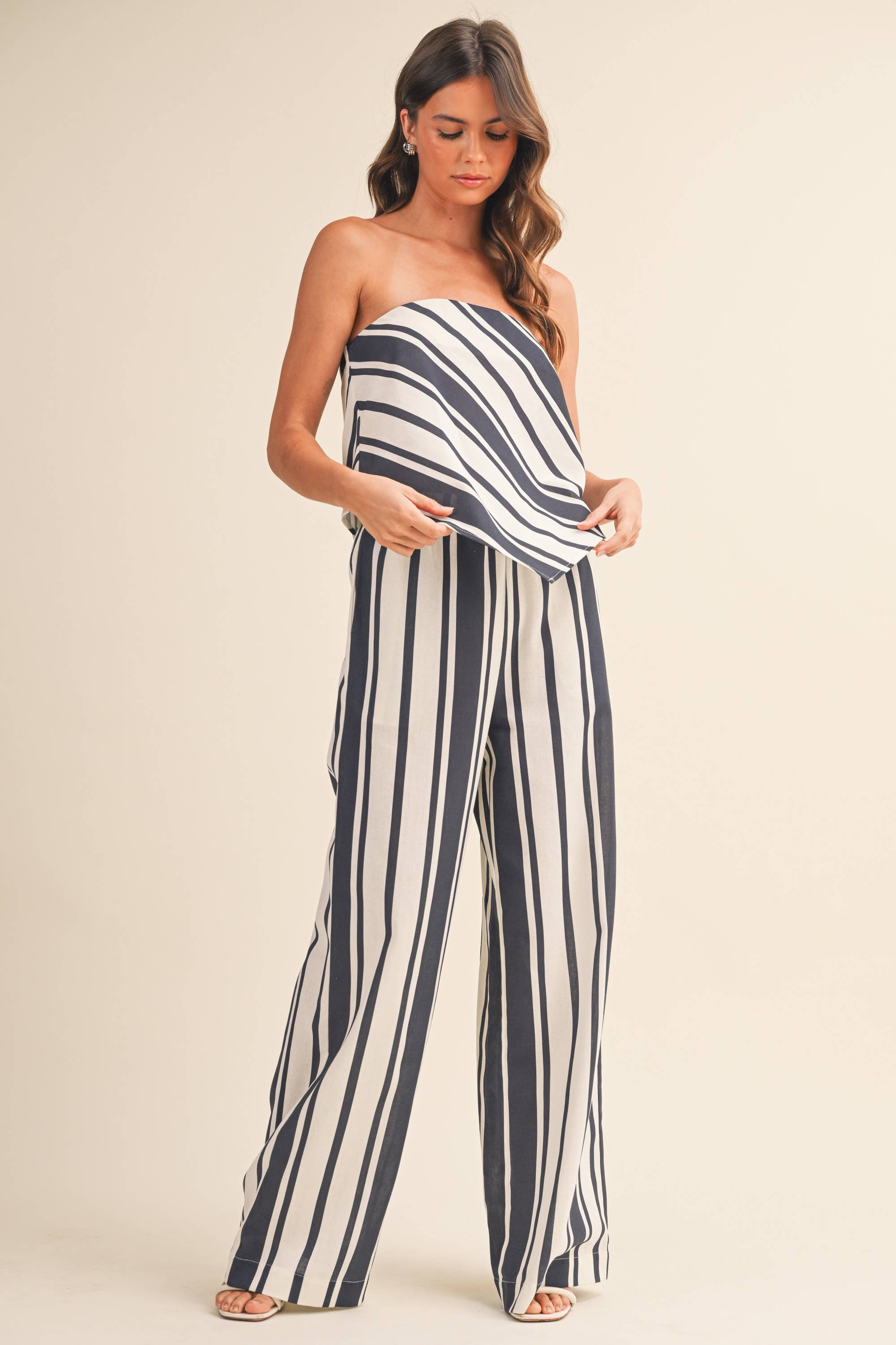 Klesis - IST6376 STRIPED LINEN TUBE TOP AND WIDE LEG PANTS SET