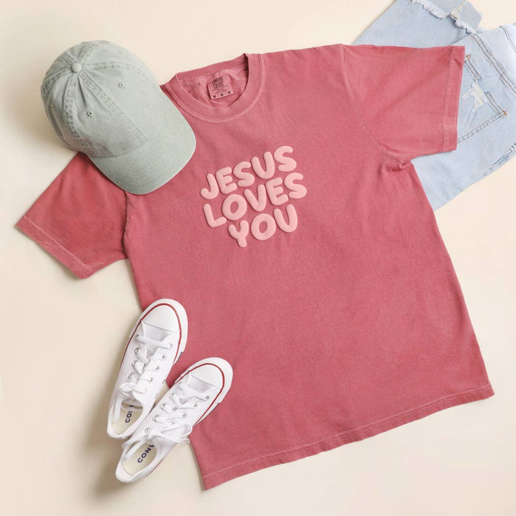 Fashion City - JESUS LOVES YOU PUFF Garment-Dyed Heavy T-Shirt