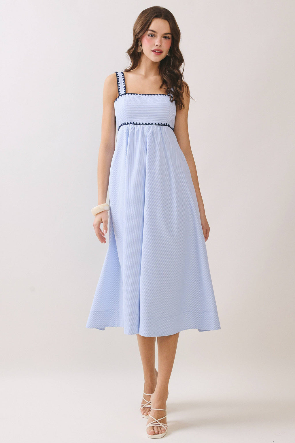 Contrast Trim Detail Empire Waist Midi Dress