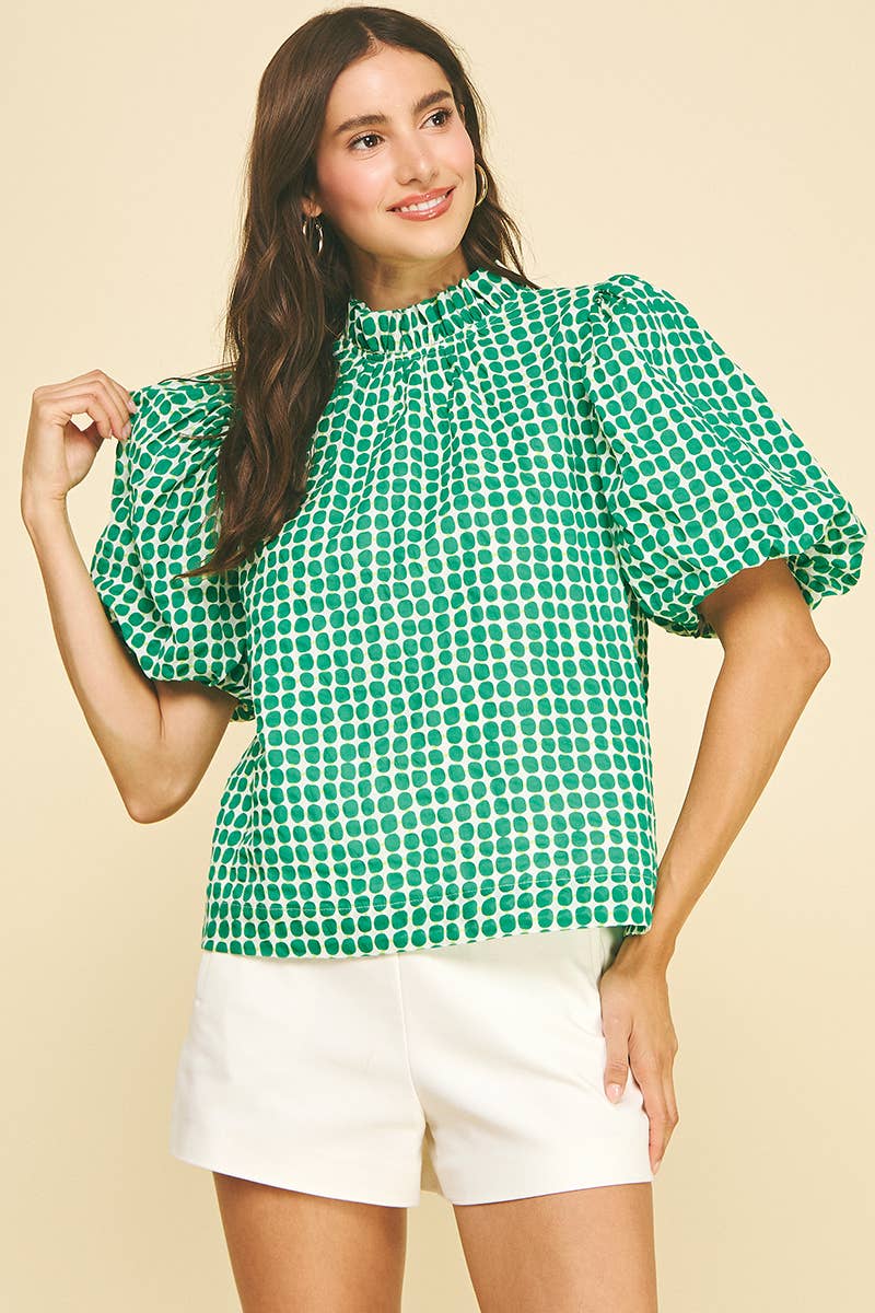 PINCH - POLKA DOT BLOUSE TOP WITH BUTTON DETAIL - 6570TA
