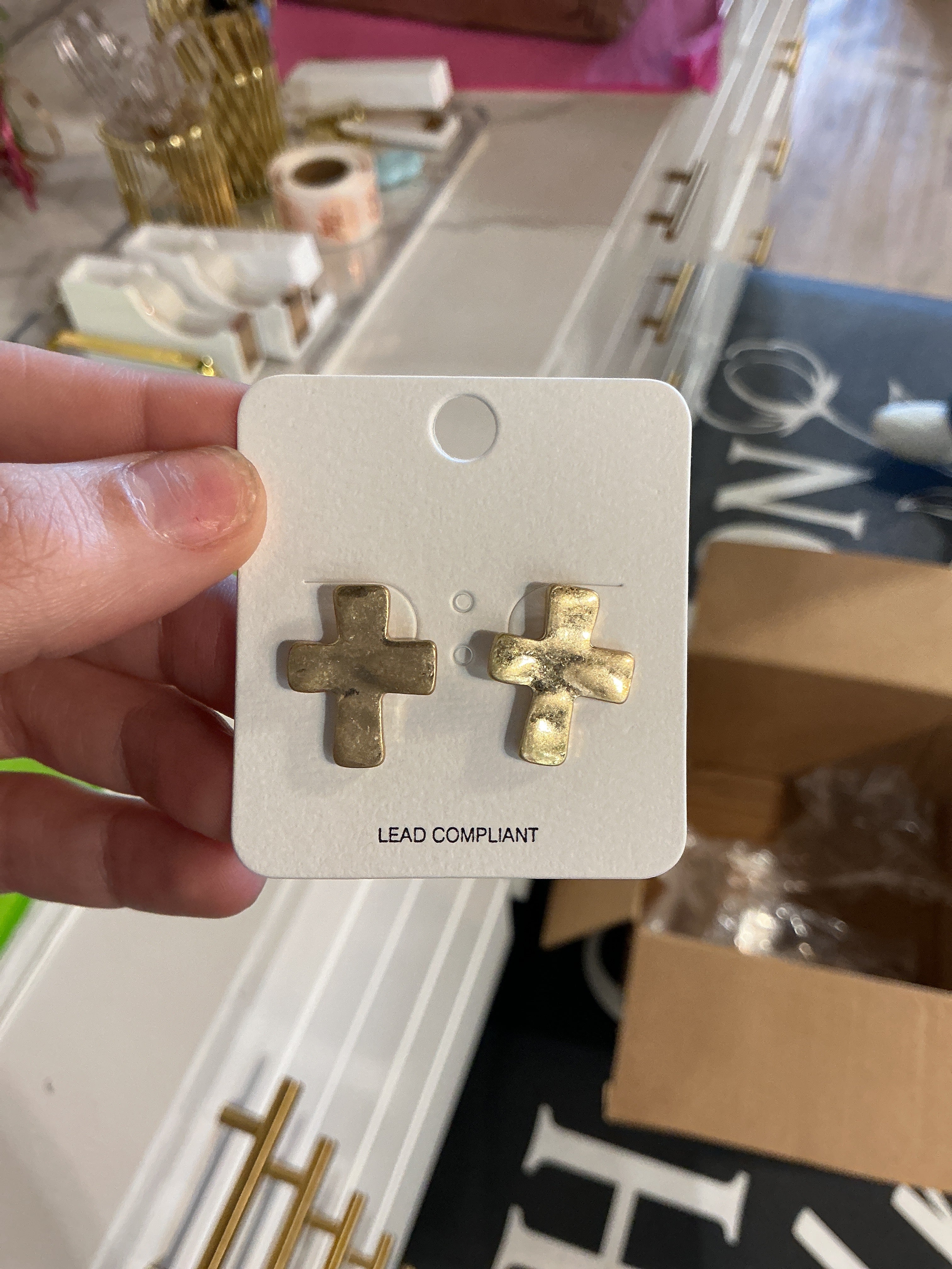 Hammered Cross Gold Studs