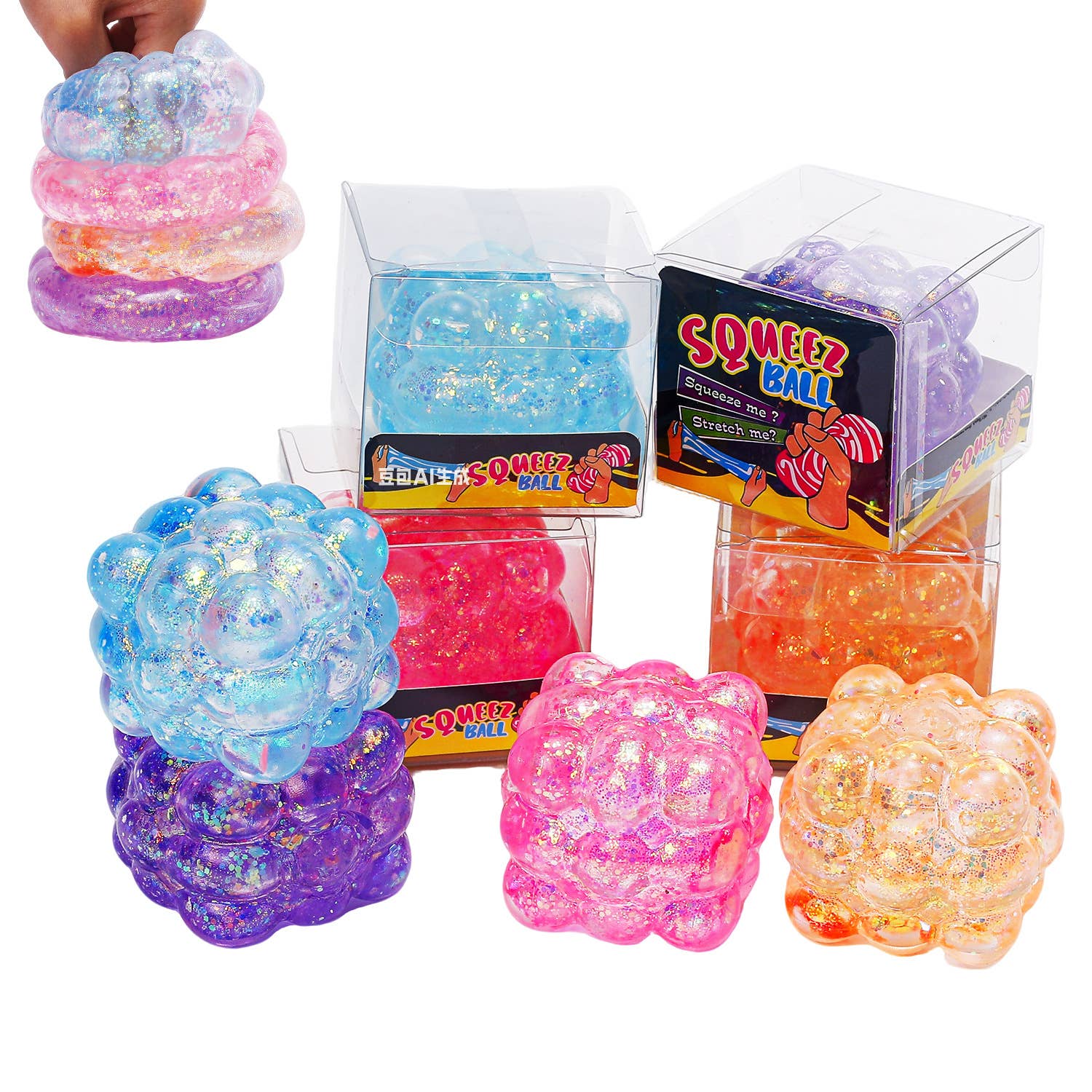 Sparkling Extras - Glitter magic cube Squishy Squeeze Toy Fidget Toy