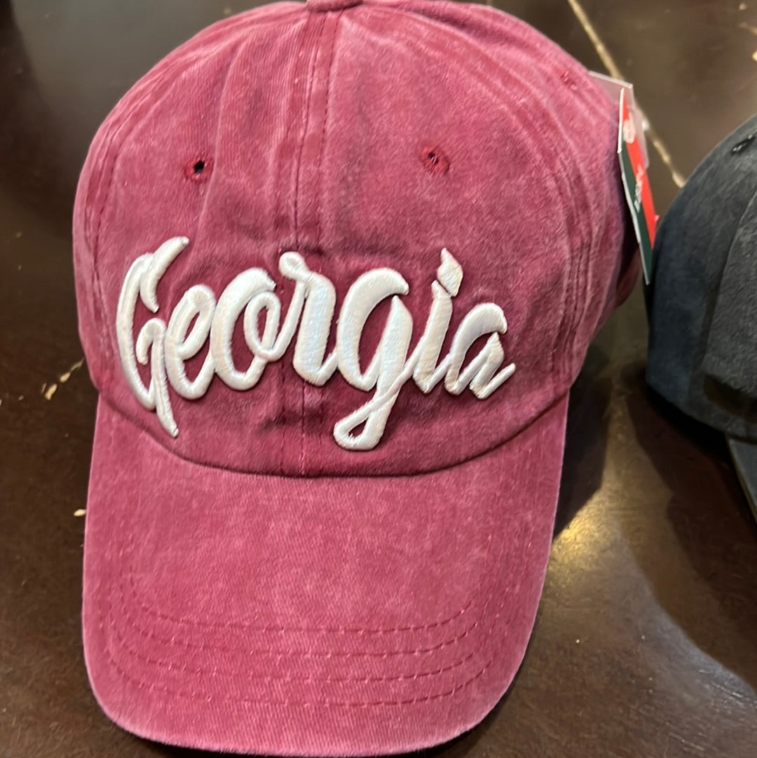 Red women's hat featuring "Georgia".