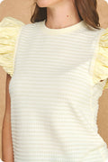 Strut & Bolt - Textured Stripe Bubble Ruffle Sleeve Knit Tee Top