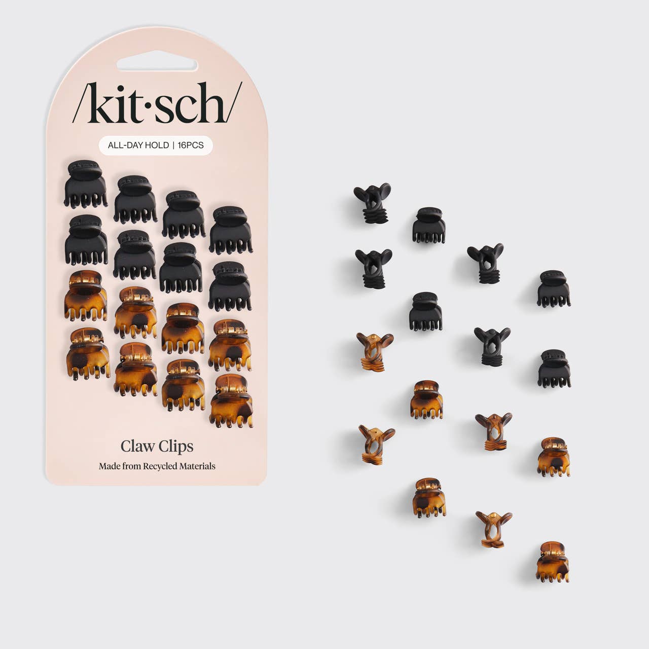KITSCH - Recycled Plastic Micro Classic Claw Clips 16pcSet-Blk & Tort