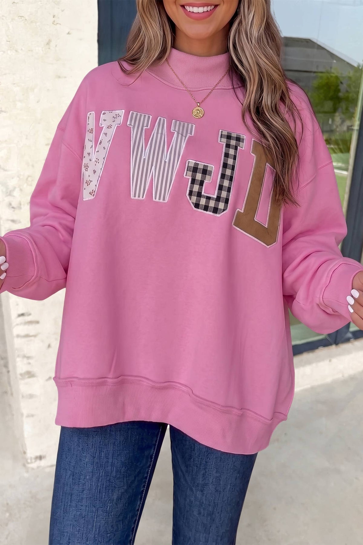 Aapparella - WWJD Embroidered Patch Mock Neck Sweatshirt | S-4X