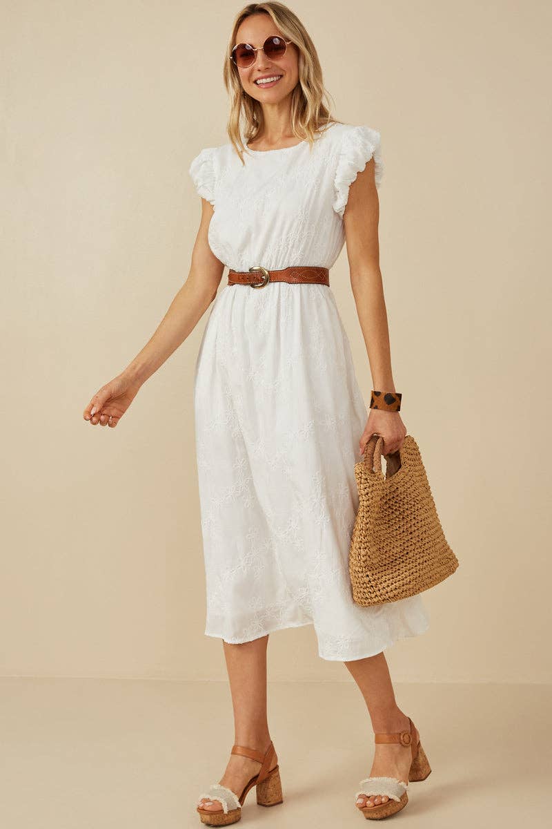 Womens Flocked Floral Bubble Sleeve Dress