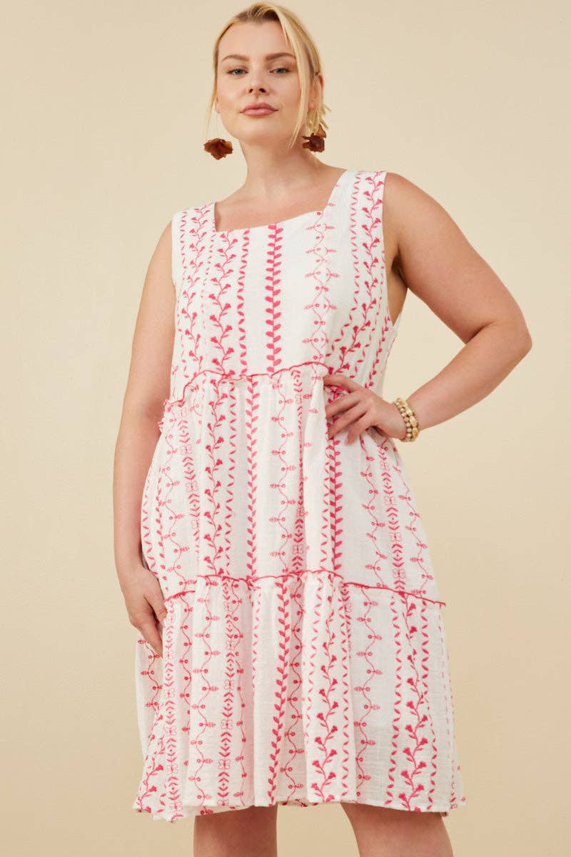 Womens Botanical Embroidered Ruffle Tiered Tank Dress