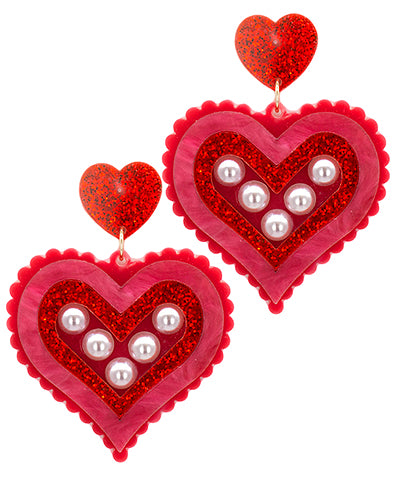 Glitter Pearl Heart Earrings