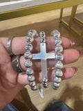 3 Stack Cross Solid Metal Beaded Bracelet