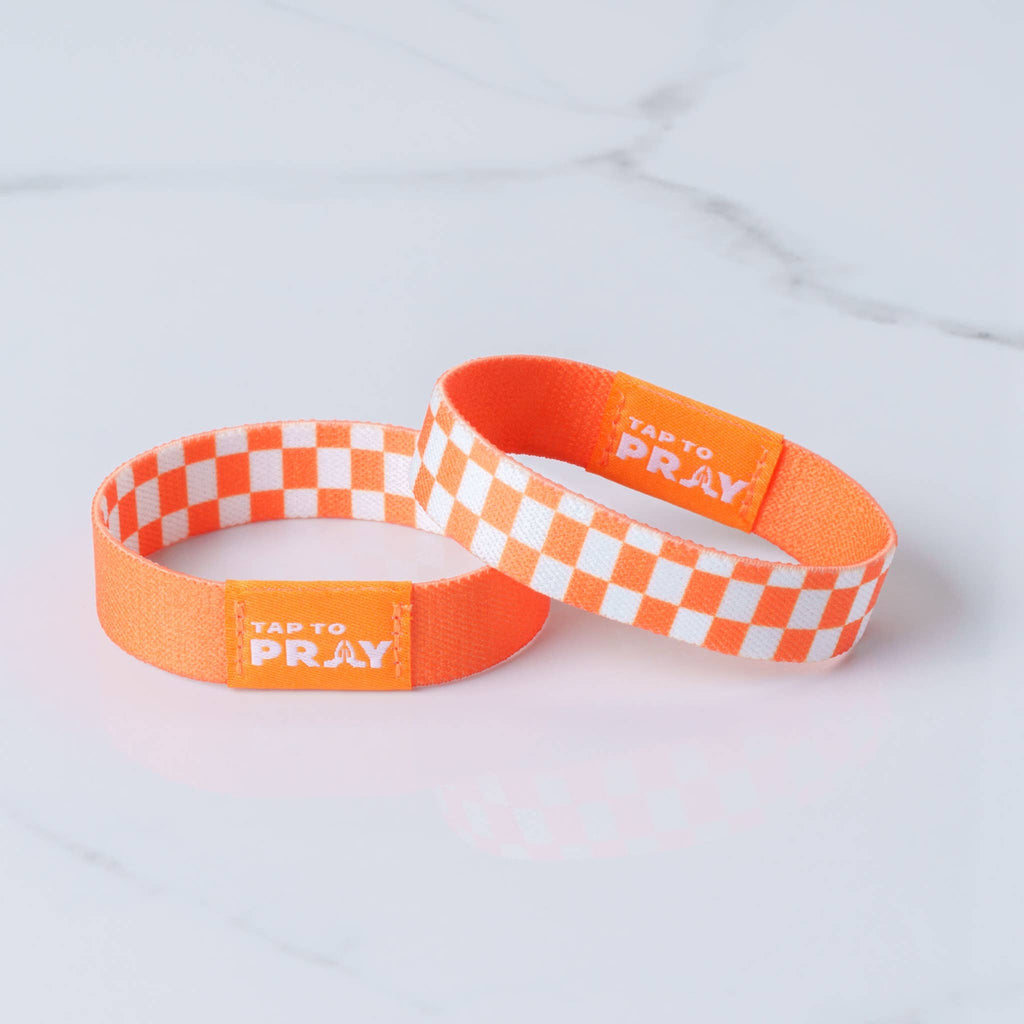 Versible - Tap To Pray™ Wristbands - Orange & White Checkers