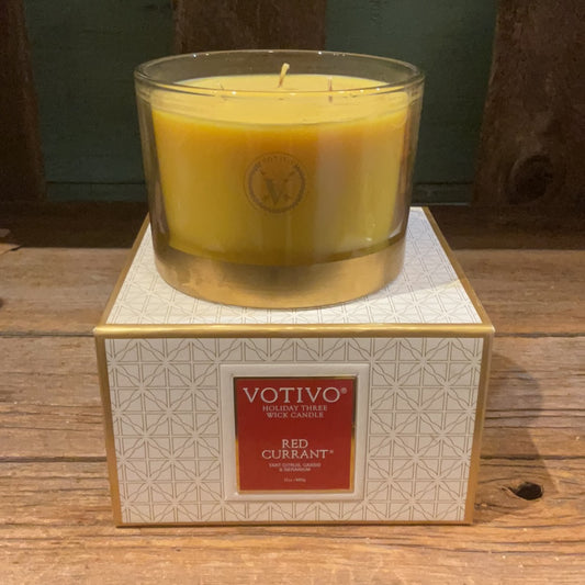 Votivo Holiday Red Currant 3 Wick Candle.