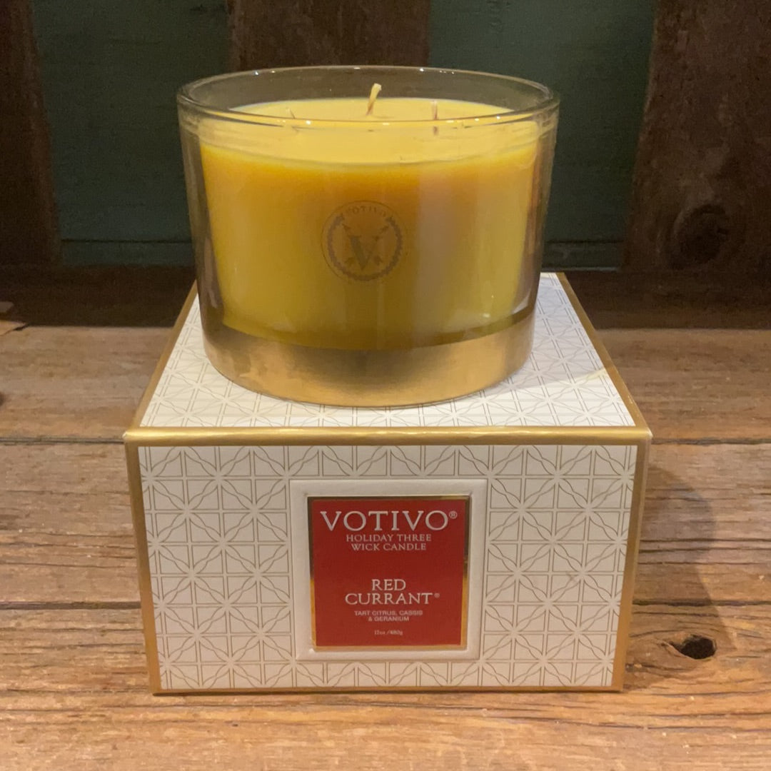 Votivo Holiday Red Currant 3 Wick Candle.