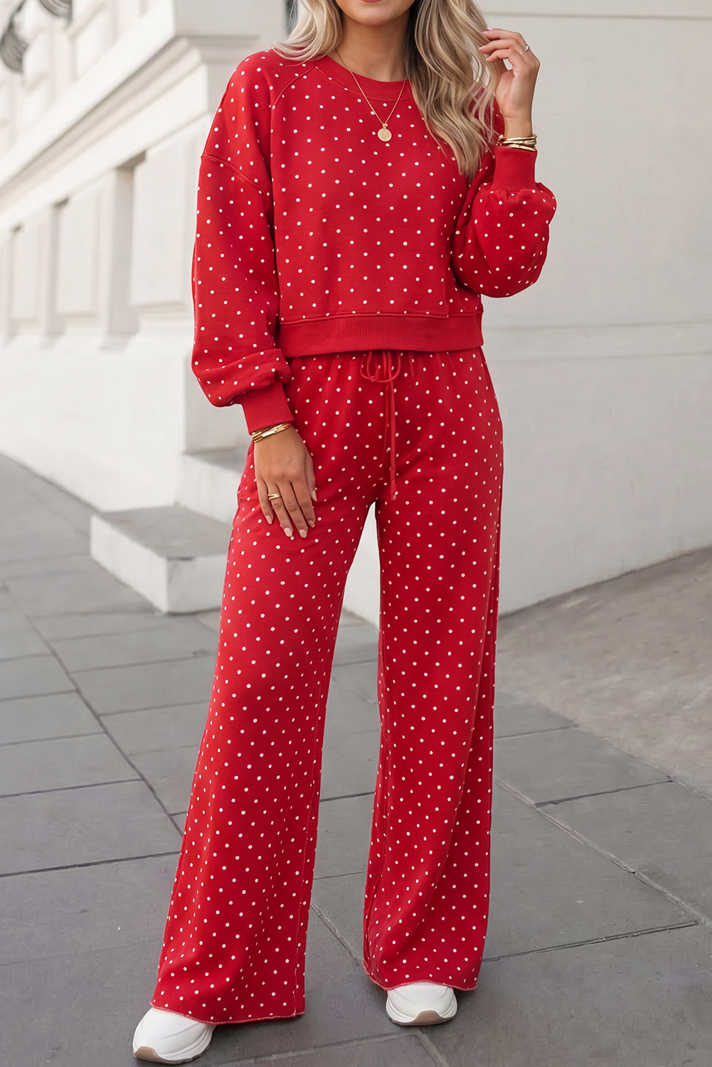 Aapparella - Polka Dot Print High Waist Pants Set | S-XL Plus 1X-4X