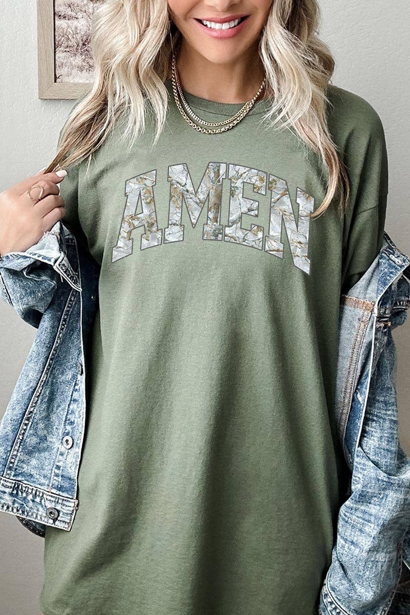 COLORBEAR - Amen Camo Wood Graphic Heavy Cotton Tee