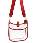 Tall Rectangle Clear Stadium Bag with red strap and trim.