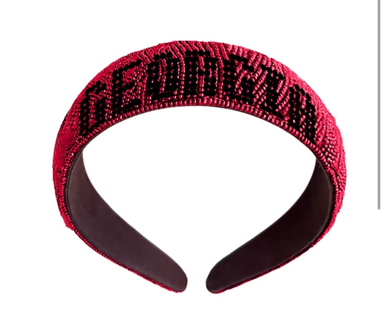 Red and black "Georgia" beaded headband.