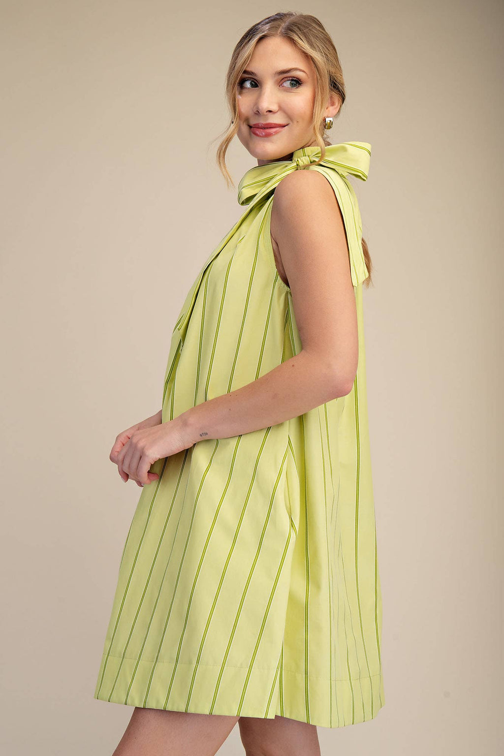 Ruffle Neck Tie Sleeveless Mini Dress